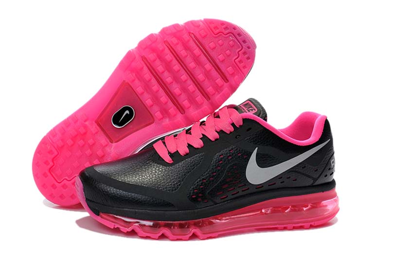Nike Air Max 2014 Cuir Chaussure De Course Femmes Noir Rose